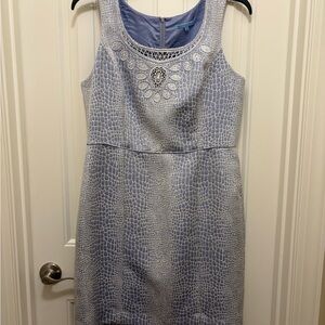 ANTONIO MELANI Blue and White Sheath Midi Dress